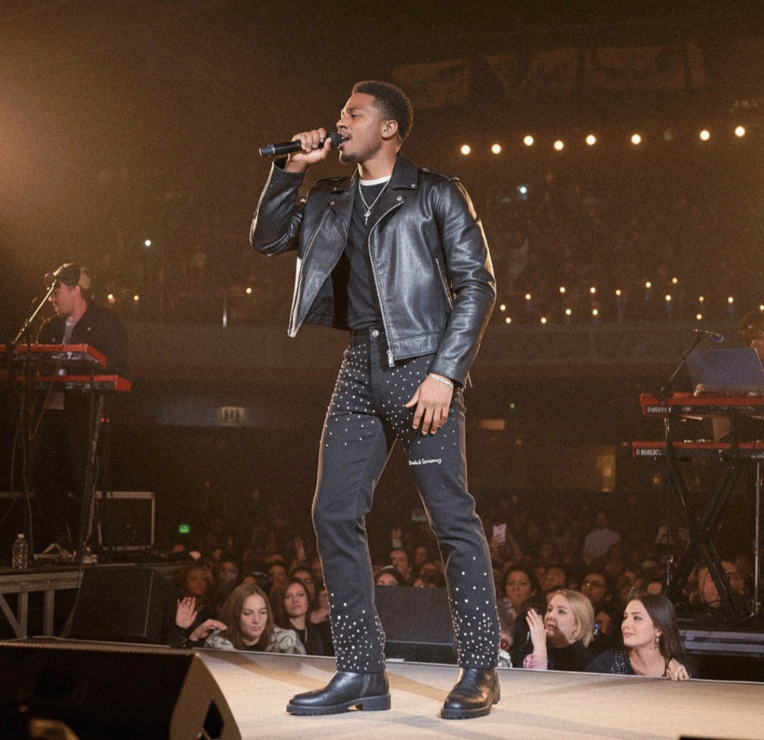 Jhaunta's Unisex Rhinestone - Embellished Relaxed Straight Leg Jeans - Designed Custom